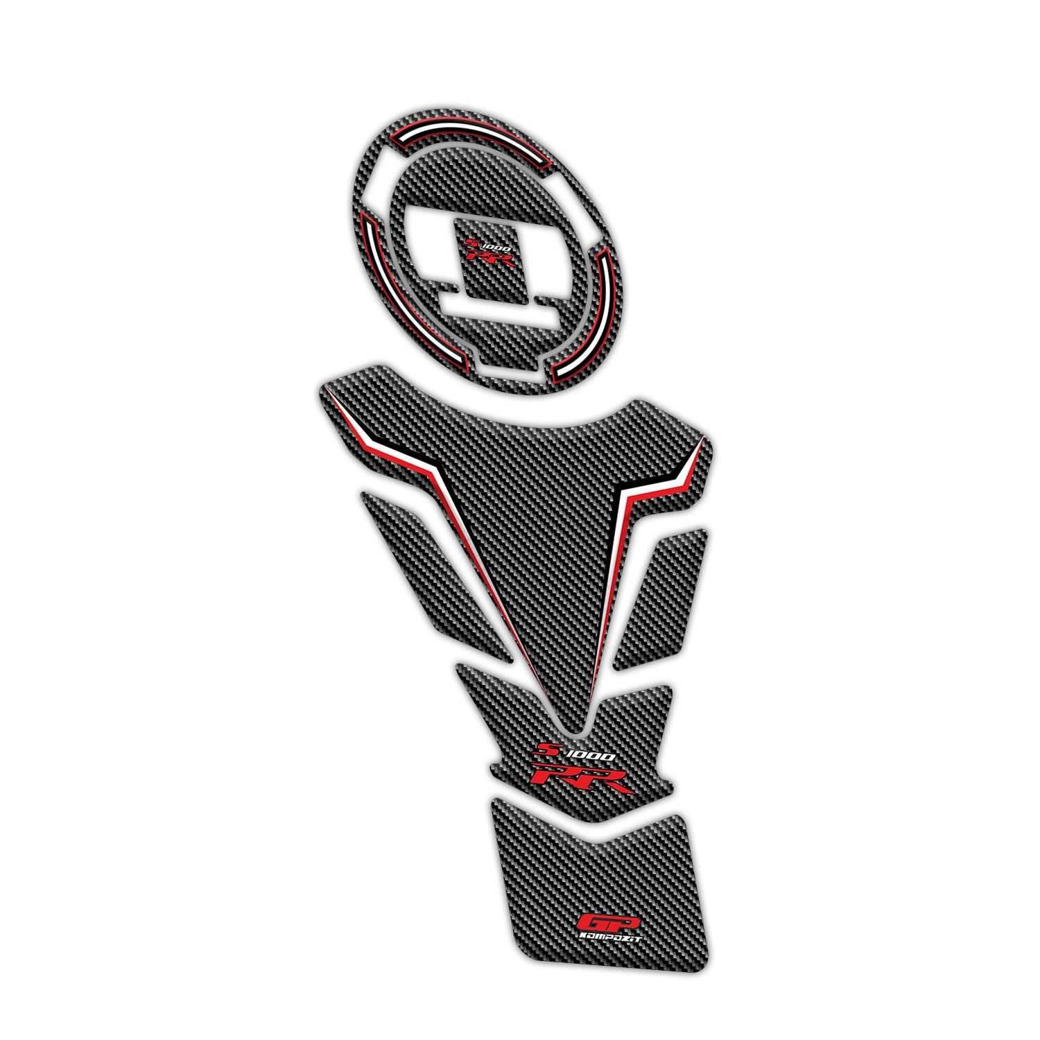 GP Kompozit BMW S 1000 RR 2015-2019 Uyumlu Tank Pad Seti Siyah-Kırmızı