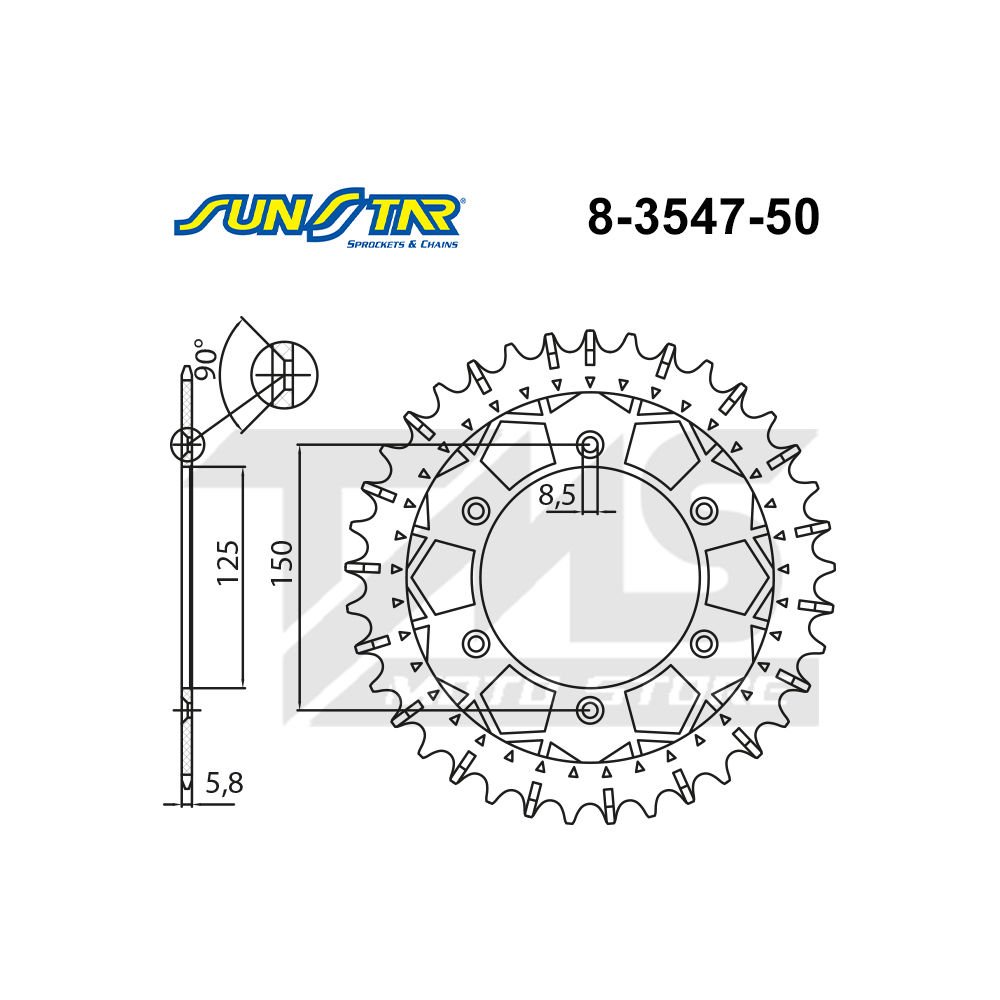 2012-2016 KTM 125 EXC uyumlu arka dişli SUNSTAR 8-3547-50