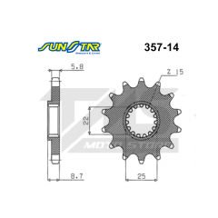 2004-2016 KTM 125 EXC uyumlu ön dişli SUNSTAR 35714