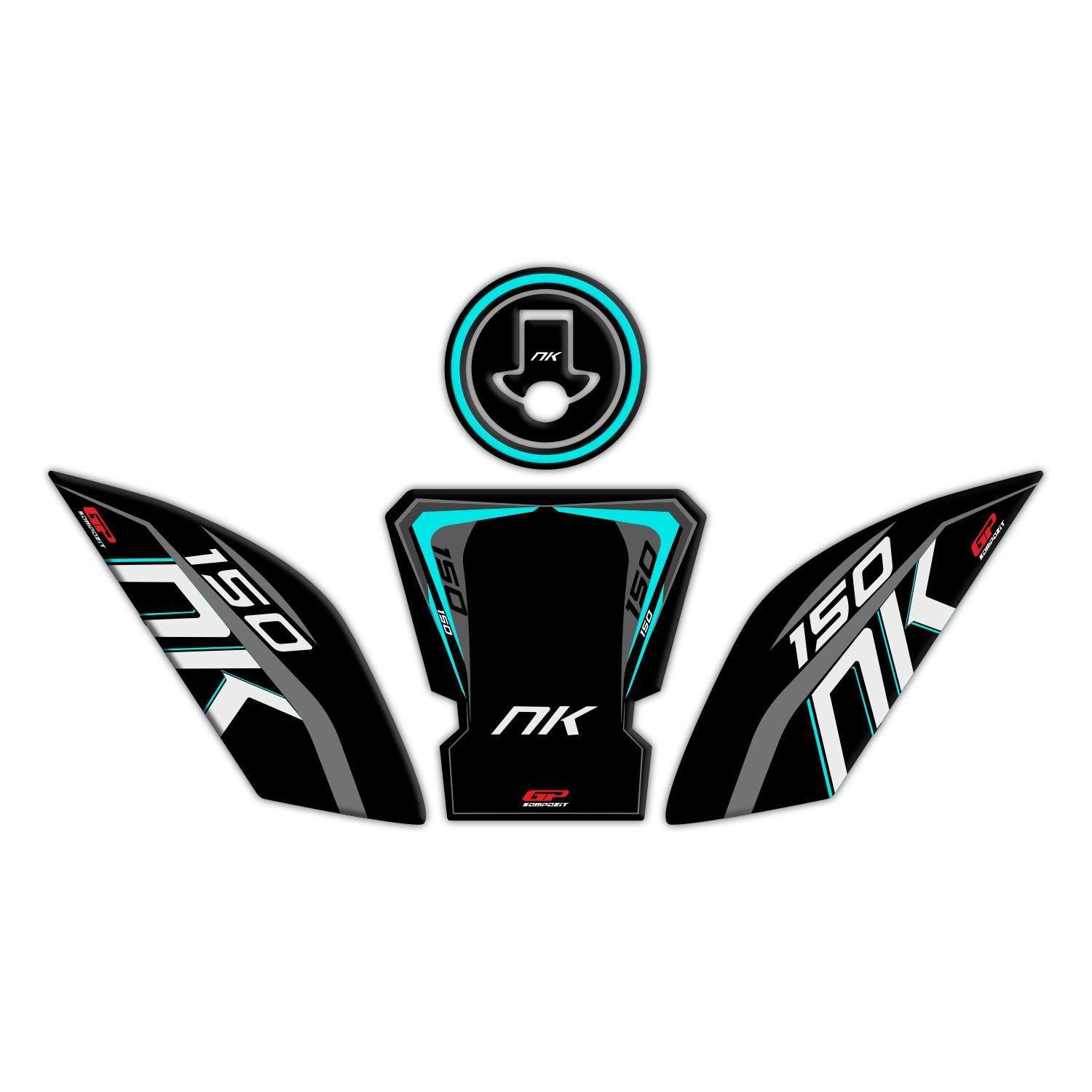 GP Kompozit CF Moto 150 NK 2016-2022 Uyumlu Tank Pad Seti Siyah-Turkuaz